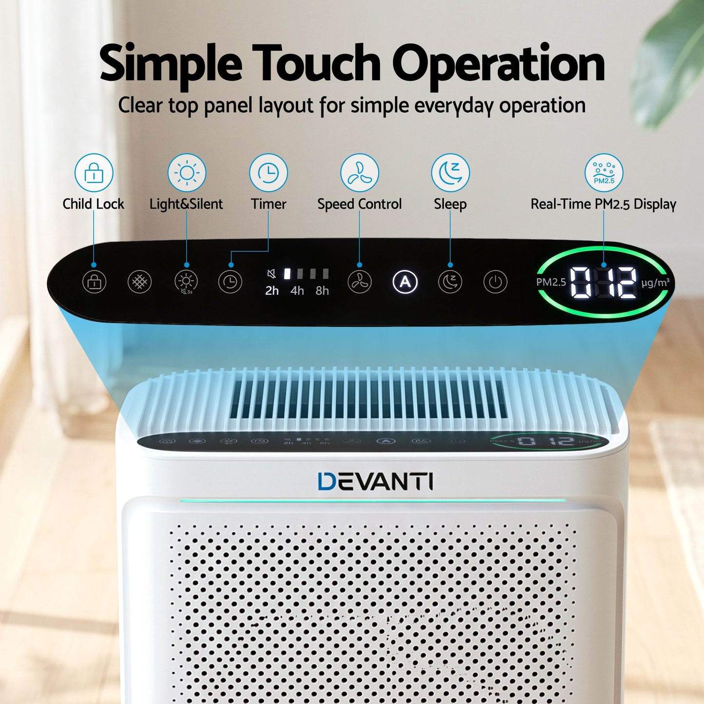 Devanti Air Purifier H12 HEPA Cleaner PM2.5 Display Spare Filter White