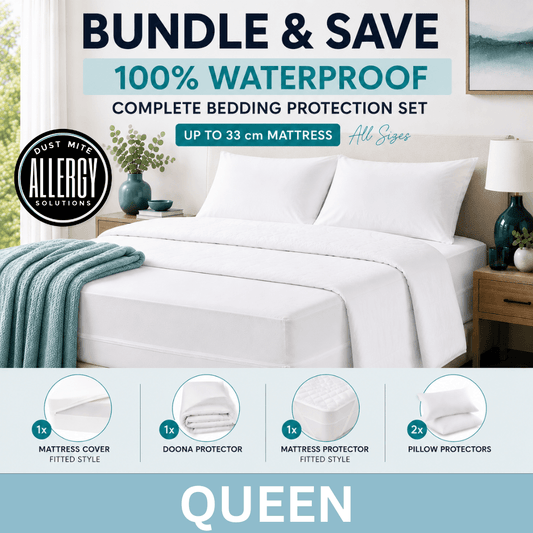 Dust Mite Covers for Bed Complete Set | Waterproof | QUEEN | 24-33cm Mattress