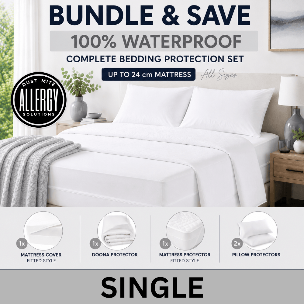 Dust Mite Covers for Bed Complete Set | Waterproof | SINGLE SIZE | 18-24 cm Mattress