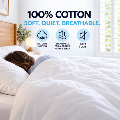 100% cotton dust mite mattress protector -100% COTTON' and 'SOFT. QUIET BREATHABLE - Dust mite allergy solutions