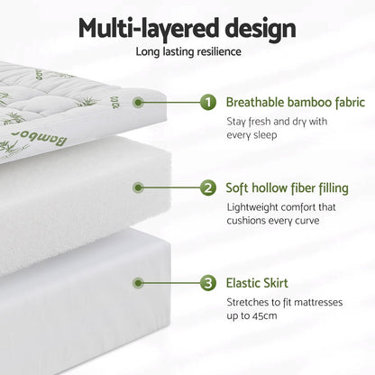 Giselle Bedding 1500GSM Pillowtop Mattress Topper | Bamboo Cover | 11cm | King Single
