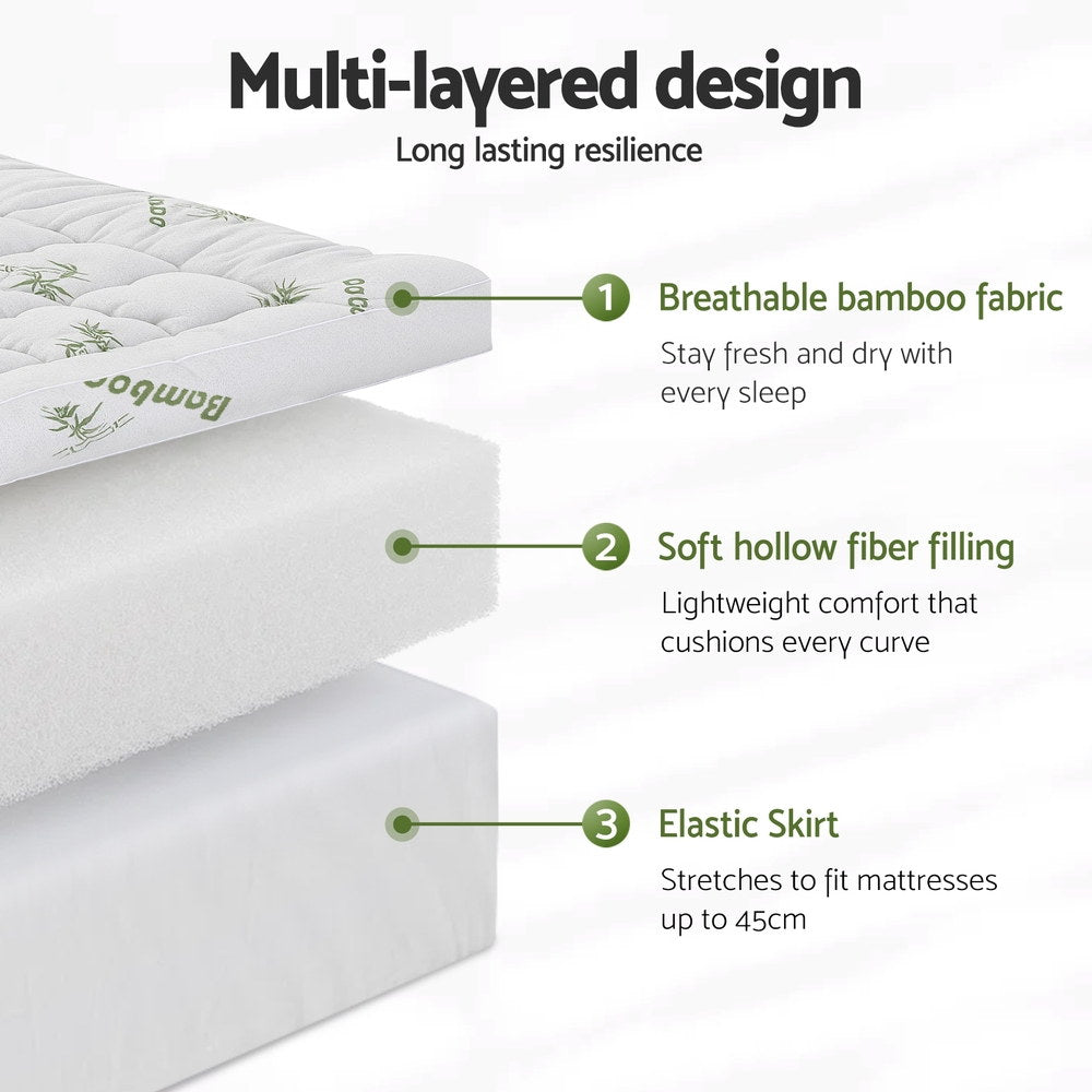 Giselle Bedding 1500GSM Pillowtop Mattress Topper | Bamboo Cover | 11cm | Queen
