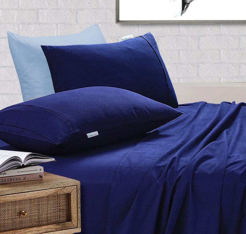 100% Egyptian Cotton Vintage Washed 500TC I King Single I Navy Blue  - Dust Mite Allergy Solutions