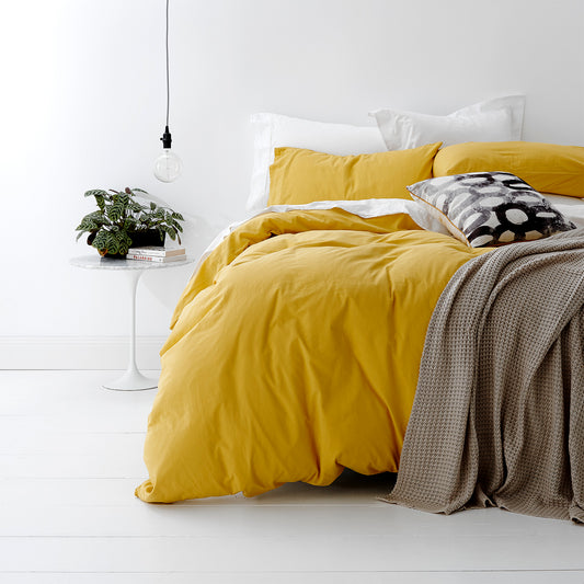 European Vintage Washed Cotton Yellow Quilt Cover Set I Super King