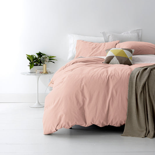 European Vintage Washed Cotton Blush Quilt Cover Set I Super King