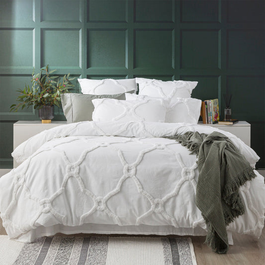 100% Cotton Chenille Vintage Washed Quilt Cover Set I  King I White