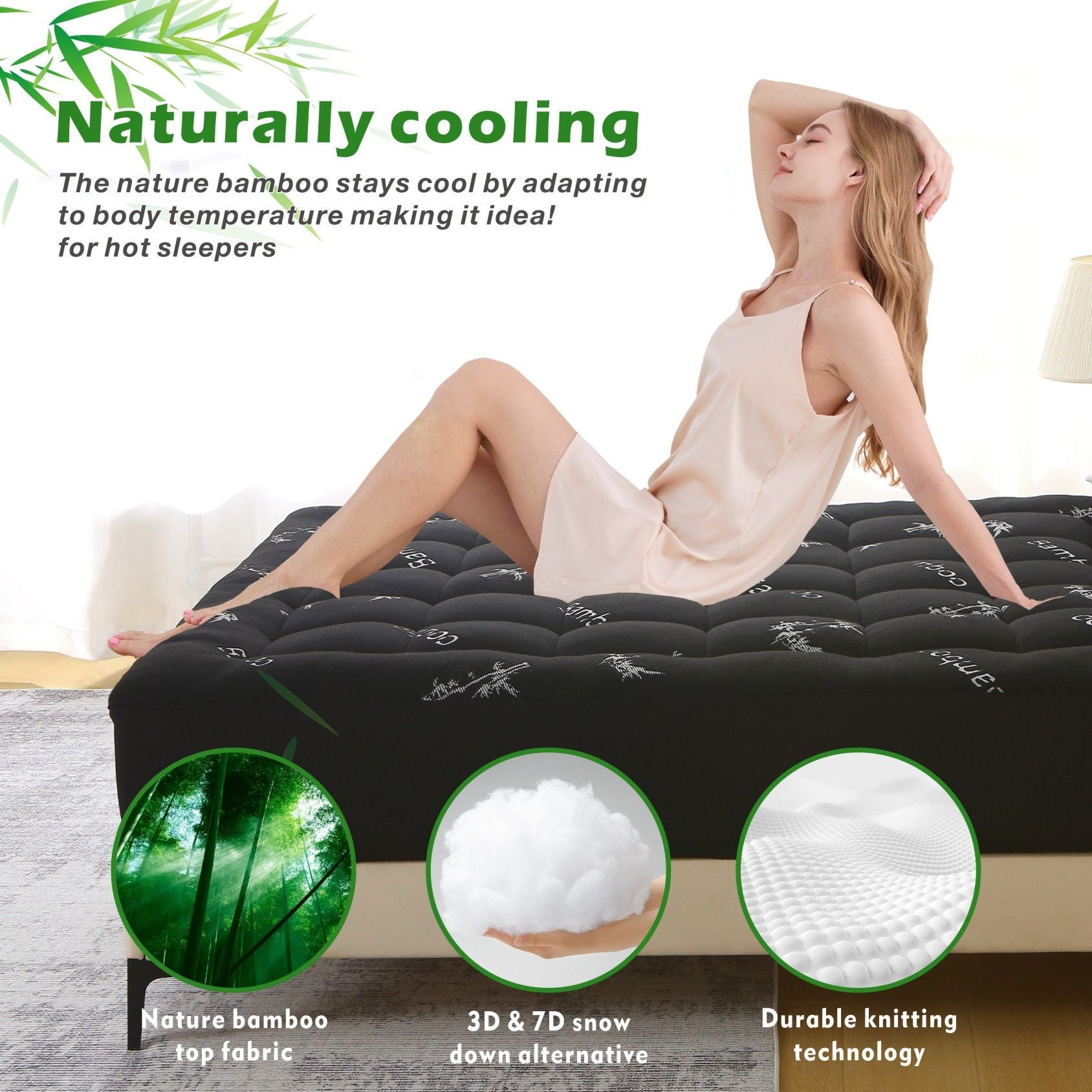 800GSM Bamboo Viscose Pillowtop Mattress Topper | King | Charcoal