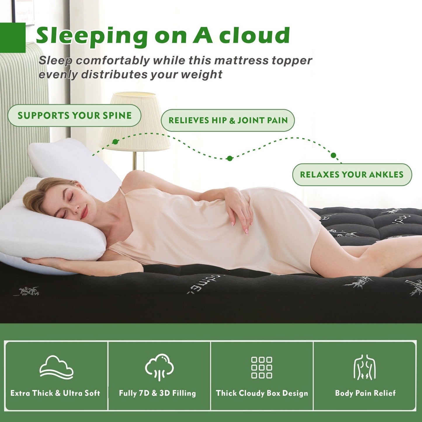 800GSM Bamboo Viscose Pillowtop Mattress Topper | King | Charcoal