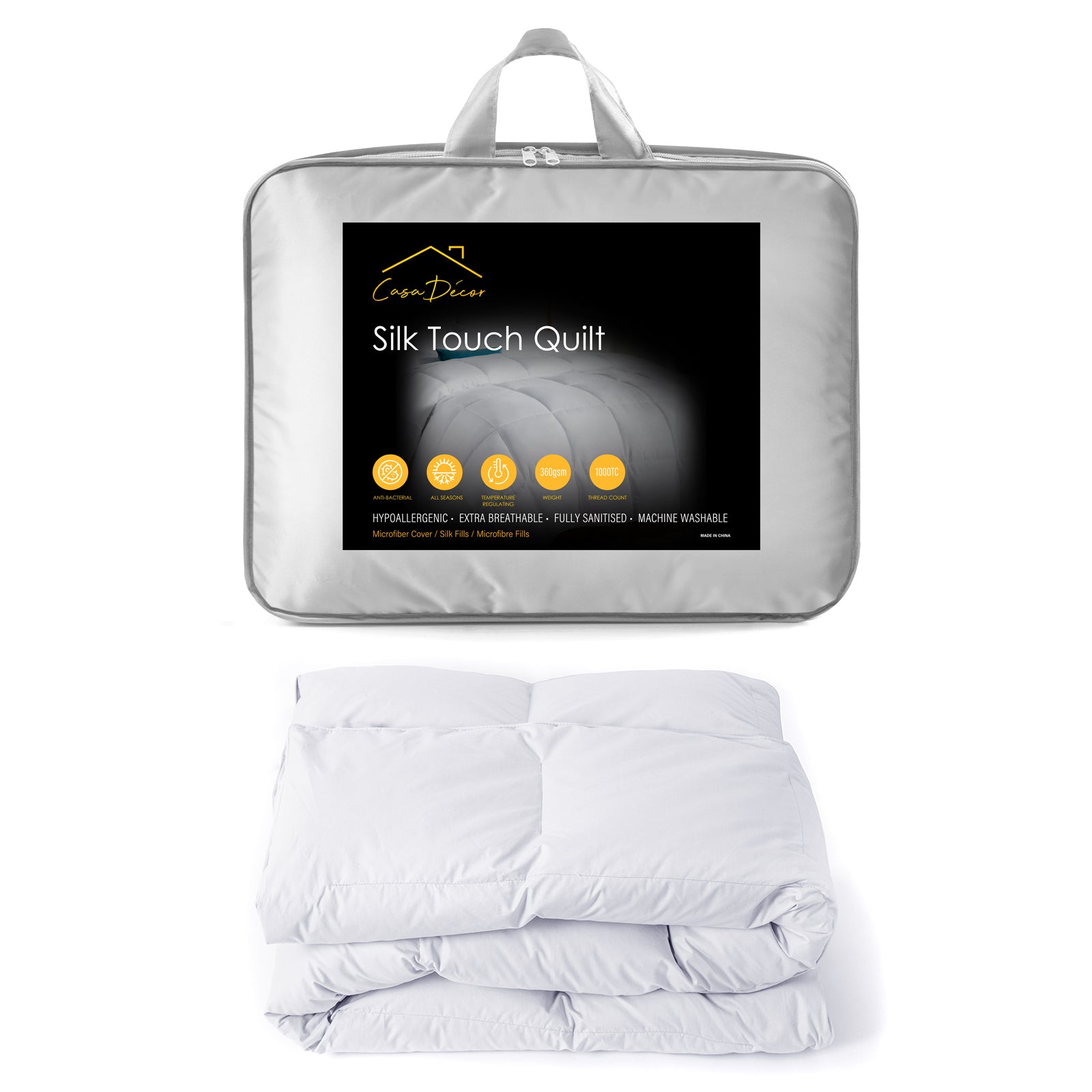 Silk Touch Quilt 360GSM All Seasons Antibacterial Hypoallergenic I Double I White