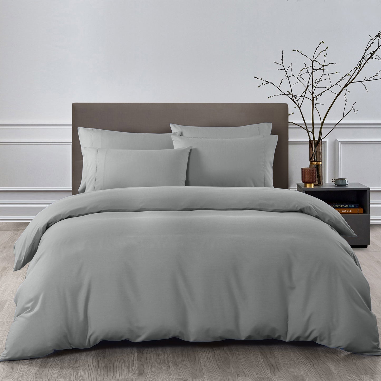 Royal Comfort 2000TC 6pc Bamboo Cooling Sheet & Quilt Cover Set | Queen | Grey