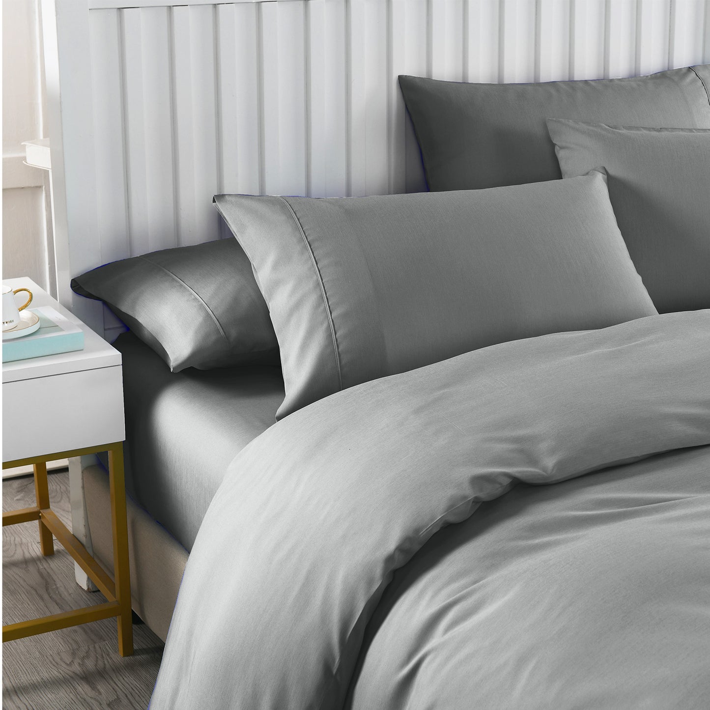 Royal Comfort 2000TC 6pc Bamboo Cooling Sheet & Quilt Cover Set | Queen | Grey