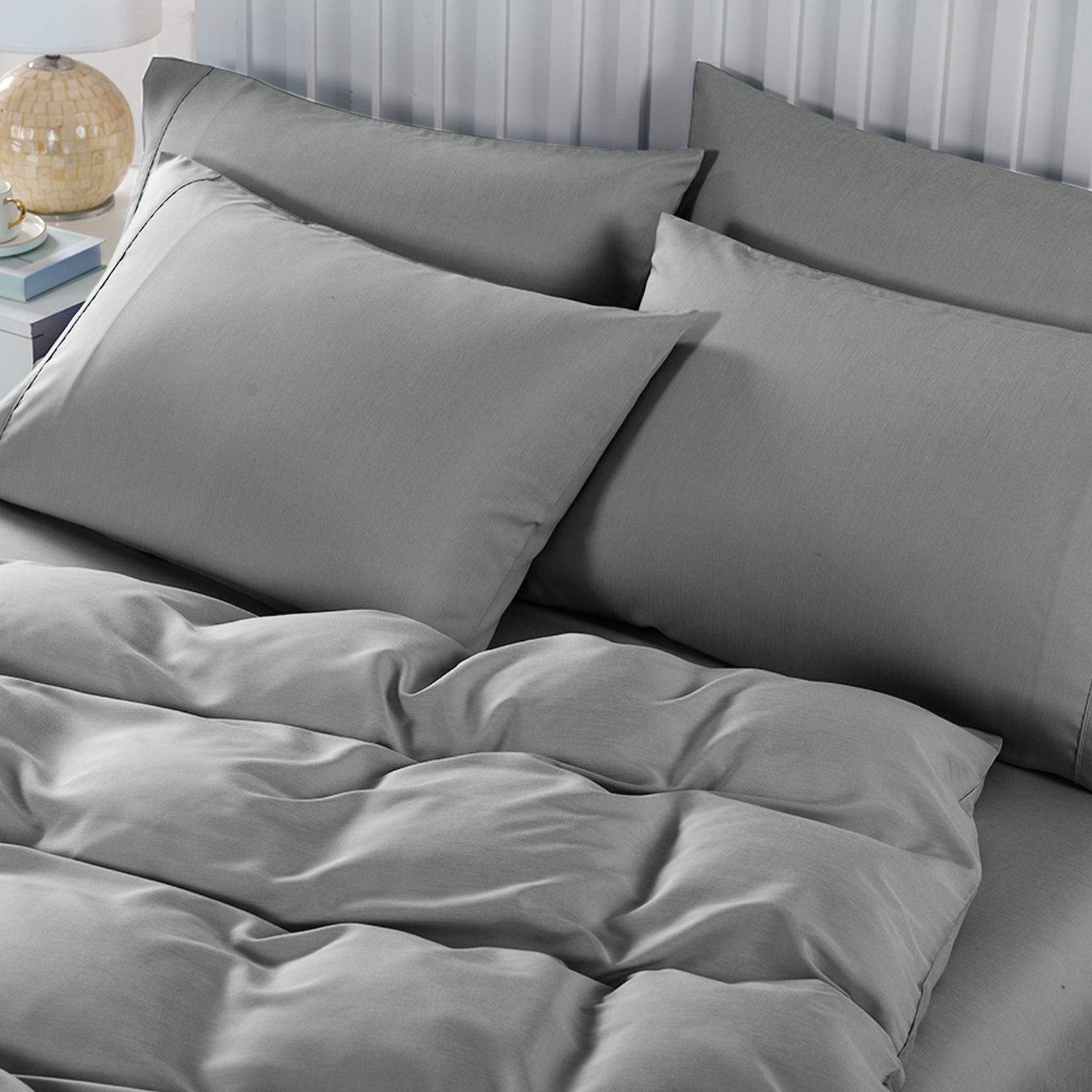 Royal Comfort 2000TC 6pc Bamboo Cooling Sheet & Quilt Cover Set | Queen | Grey
