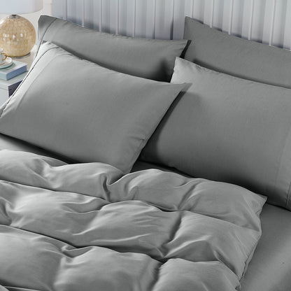 Royal Comfort 2000TC 6pc Bamboo Cooling Sheet & Quilt Cover Set | Queen | Grey