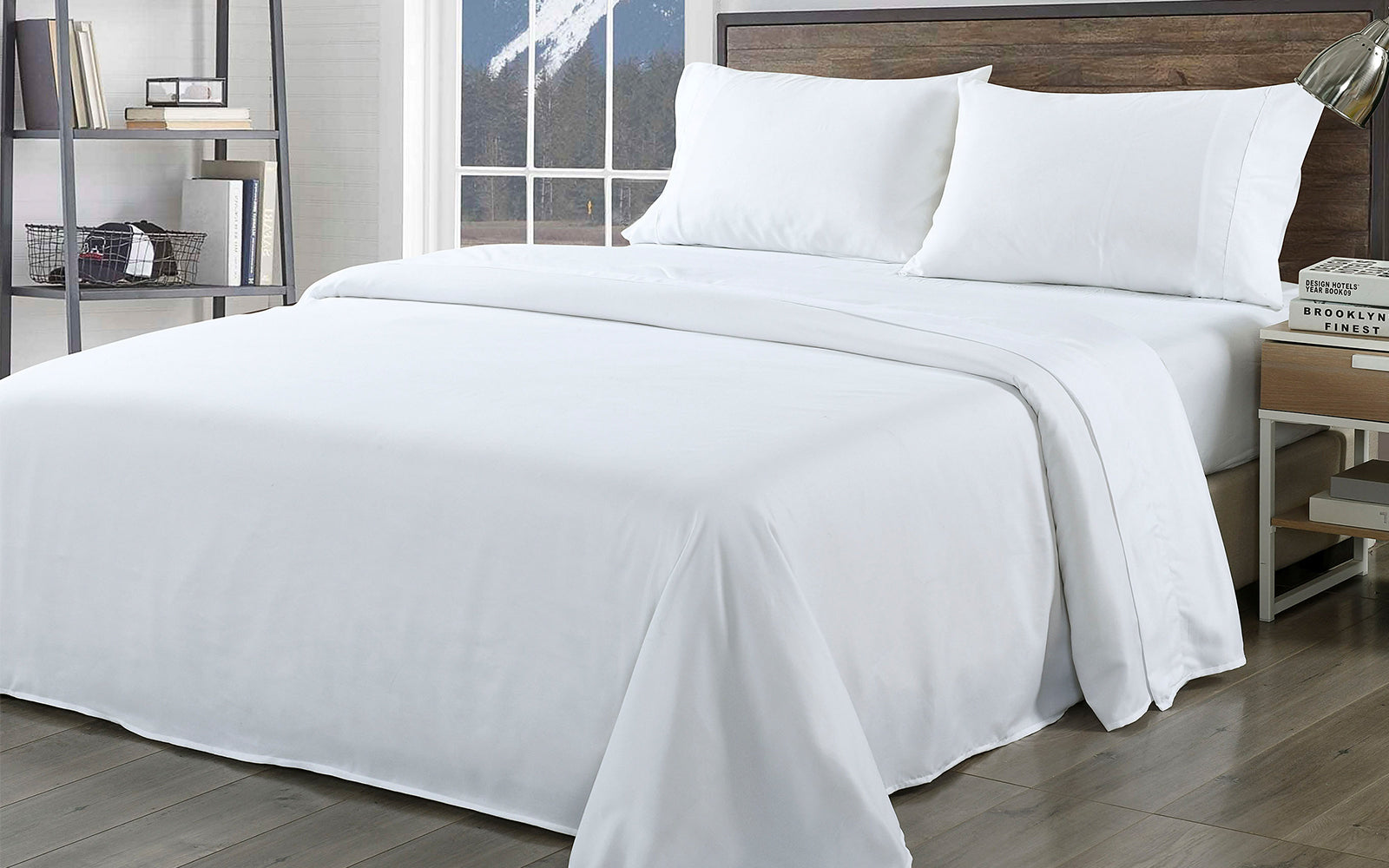Royal Comfort 1000TC Bamboo Blend Sheet Set + 2 Bamboo Pillows | Queen | White
