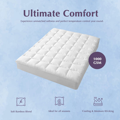 Hypoallergenic 100% Microfiber filling Mattress Topper I QUEEN I Antibacterial - Dust Mite Allergy Solutions