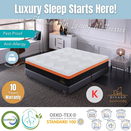 heavenly memory foam mattress, king size memory foam mattress, 31cm depth mattress, medium-firm feel mattress, king mattress free shipping, premium king mattress, memory foam mattress with washable cover, OEKO-TEX certified mattress, CertiPUR-US foam mattress, hypoallergenic king mattress, bed-in-a-box king mattress, zoned support foam mattress, anti-allergy memory foam mattress, breathable knit cover mattress, supportive king size mattress
