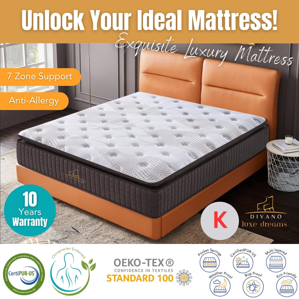 king mattress in box, premium king mattress, 7-zone pocket spring mattress, gel memory foam king mattress, king size mattress edge support, medium feel king mattress, hypoallergenic king mattress, motion isolation mattress, CertiPUR-US mattress king, OEKO-TEX certified mattress, rolled and compressed king mattress, king mattress with breathable layers, multi-layered king mattress, anti-allergy king mattress, luxury mattress with foam encasement