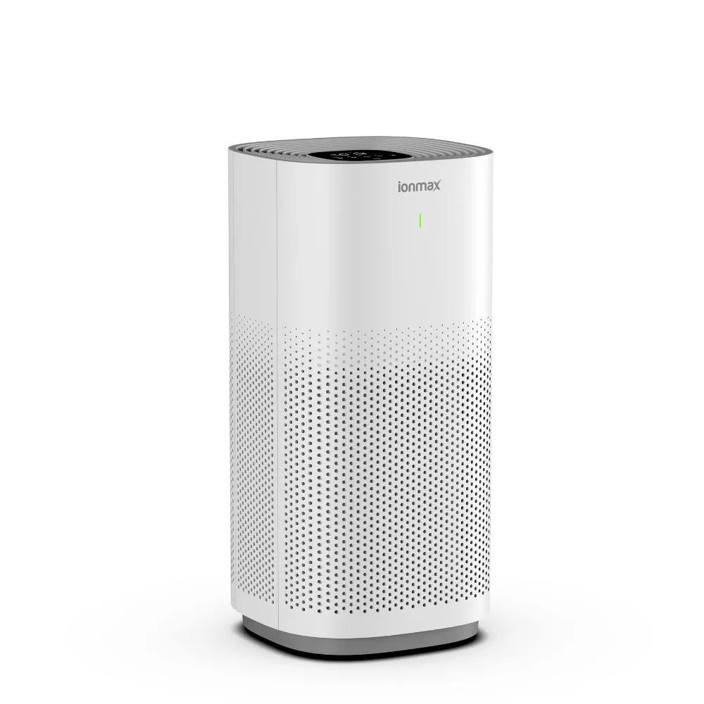 Lavish Plus ION530 air purifier side view, slim white cabinet | Dust Mite Allergy Solutions Australia