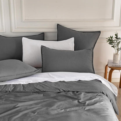 Vintage Washed Microfibre Quilt Cover Set (3Pcs) - Grey - Queen Size