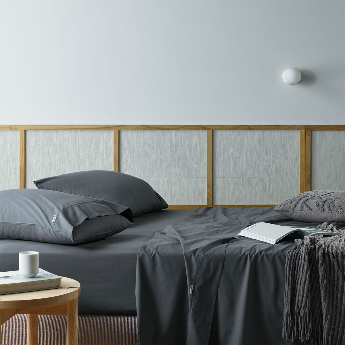 Bianca Recycled Cotton Bamboo Sheet Set | Double | Charcoal