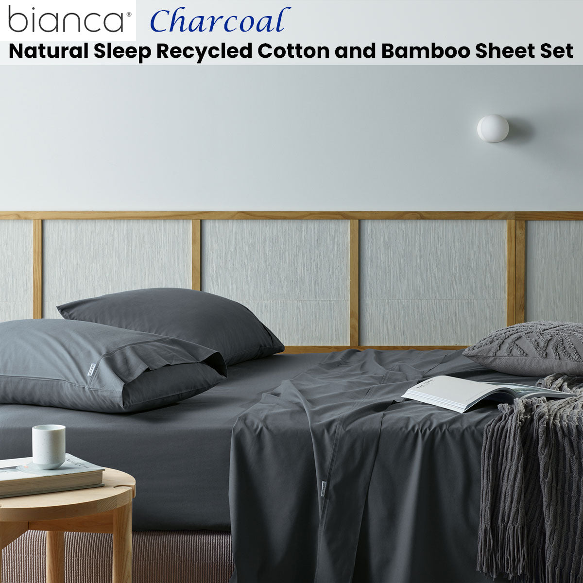 Bianca Recycled Cotton Bamboo Sheet Set | Double | Charcoal