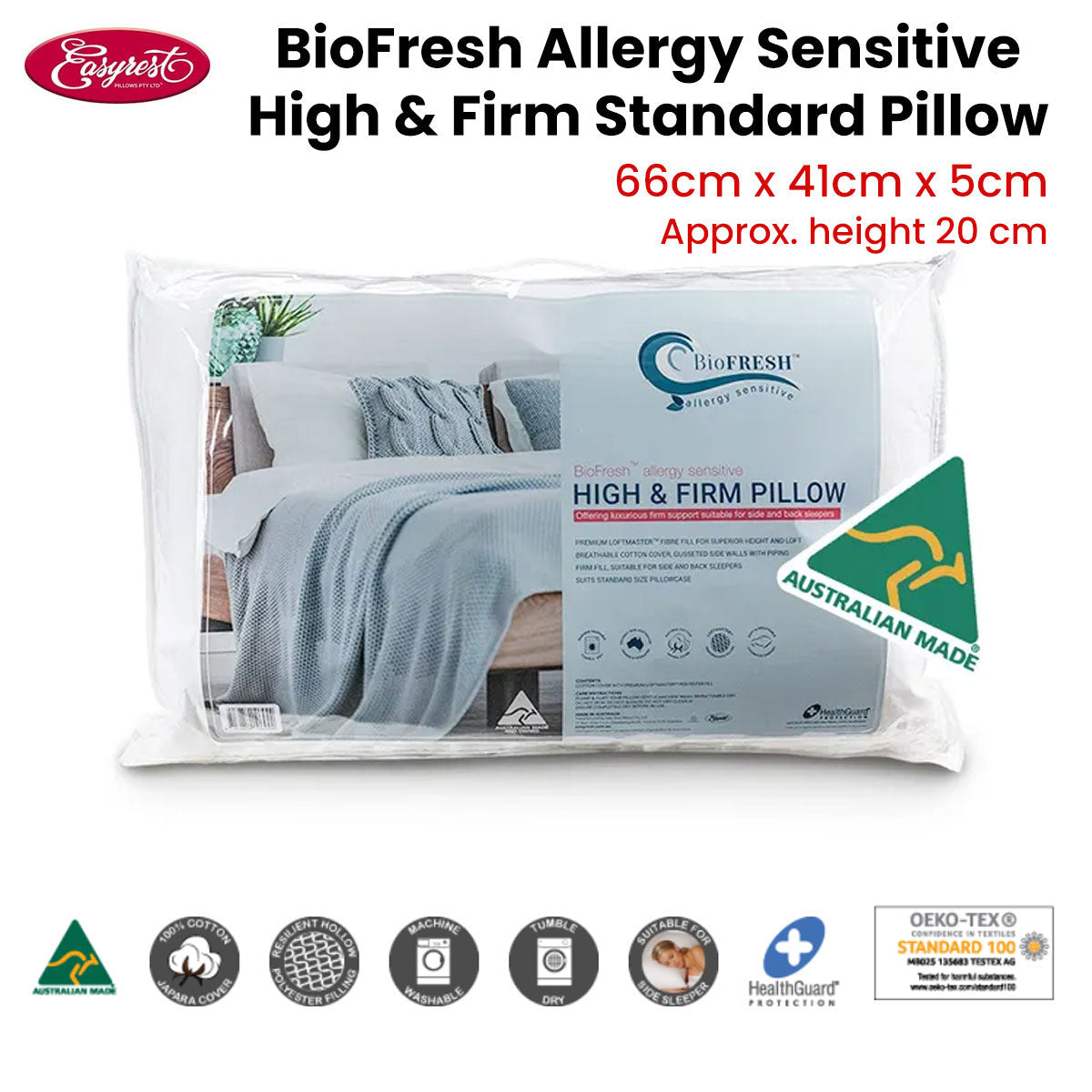 Allergy Sensitive High/Firm Standard Pillow 66 x 41 x 5cm