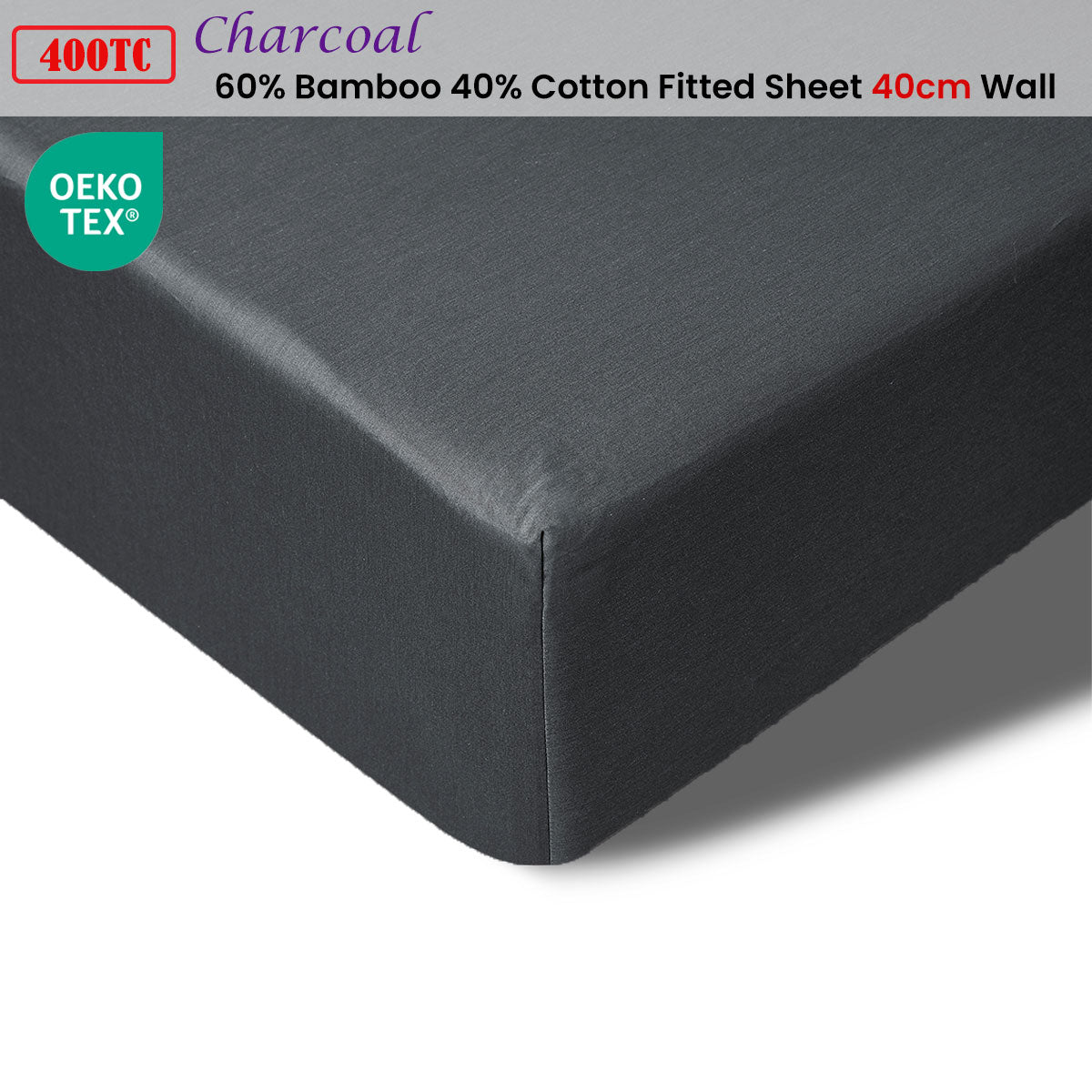 Accessorize 400TC Bamboo Cotton Fitted Sheet | King | Charcoal