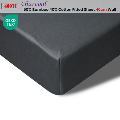Accessorize 400TC Bamboo Cotton Fitted Sheet | King | Charcoal