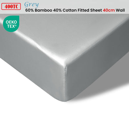 Accessorize 400TC Bamboo Cotton Fitted Sheet | Single | Grey
