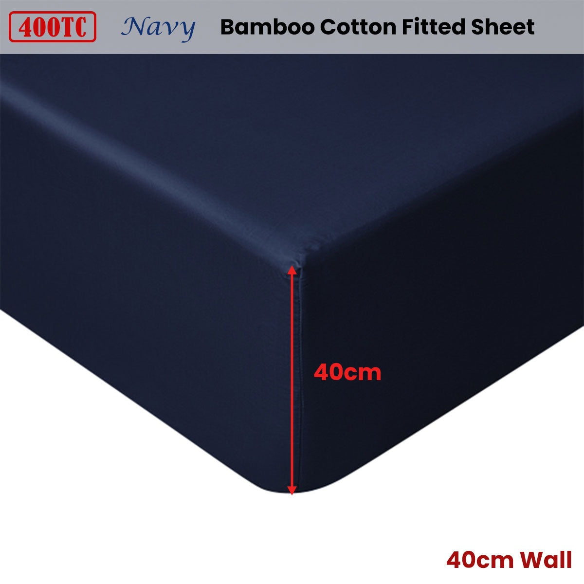 Accessorize 400TC Bamboo Cotton Fitted Sheet | Double | Navy