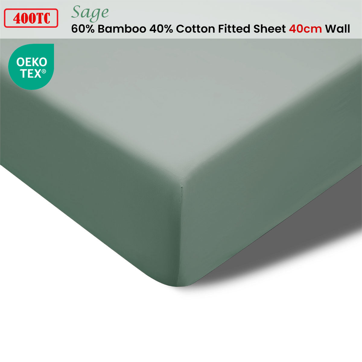 Accessorize 400TC Bamboo Cotton Fitted Sheet | King | Sage