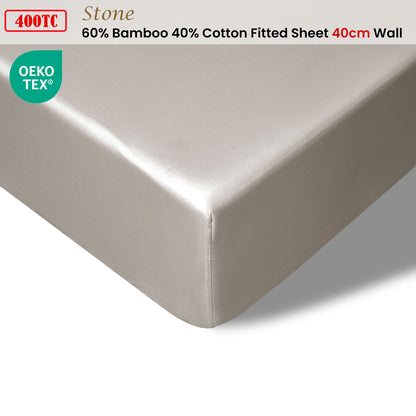 Accessorize 400TC Bamboo Cotton Fitted Sheet | King | Stone