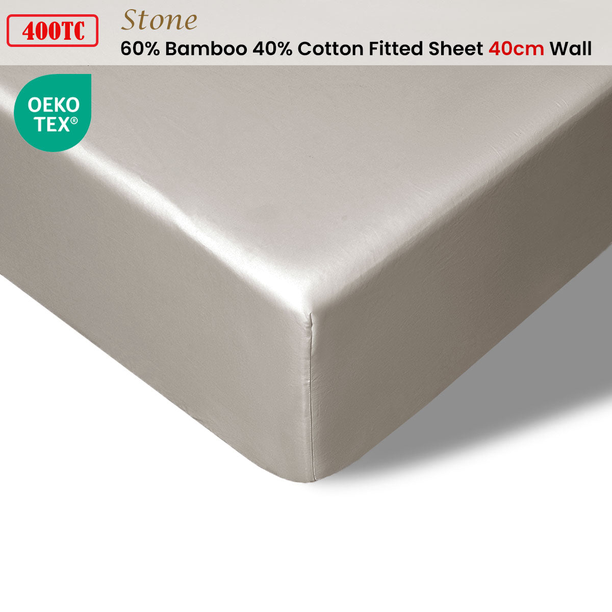 Accessorize 400TC Bamboo Cotton Fitted Sheet | Single | Stone