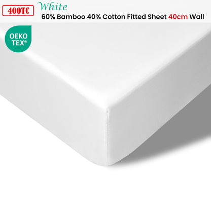 Accessorize 400TC Bamboo Cotton Fitted Sheet | Double | White