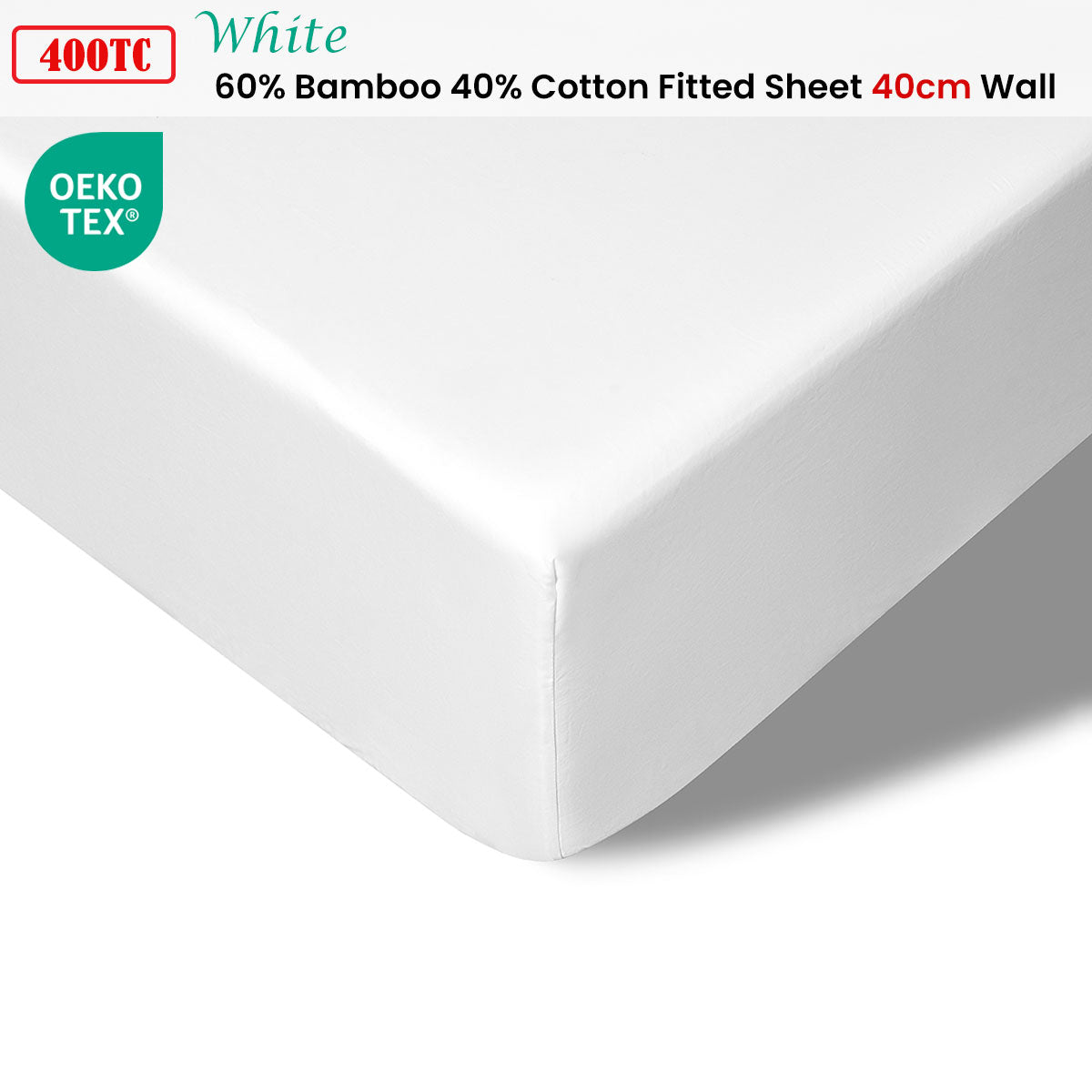 Accessorize 400TC Bamboo Cotton Fitted Sheet | King | White