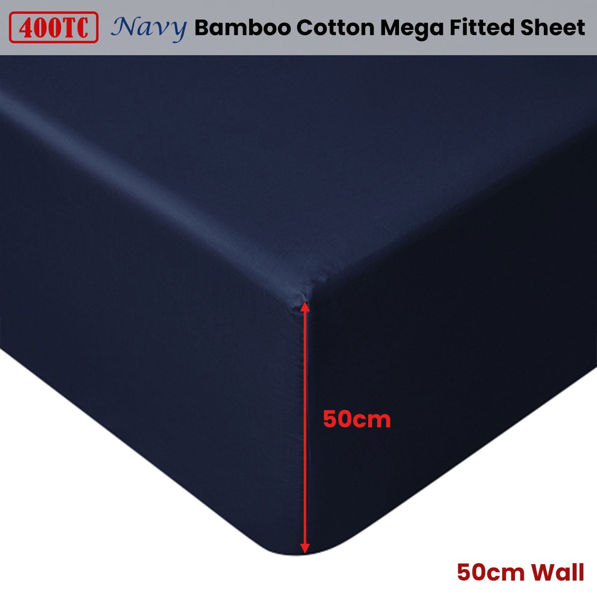Accessorize 400TC Bamboo Cotton Fitted Sheet | King | Navy | 50cm