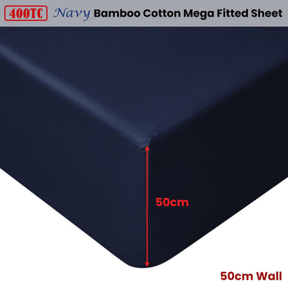 Accessorize 400TC Bamboo Cotton Fitted Sheet | King | Navy | 50cm