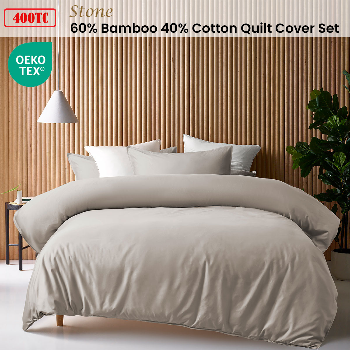 Accessorize 400TC Bamboo Cotton Quilt Cover Set | King | Stone