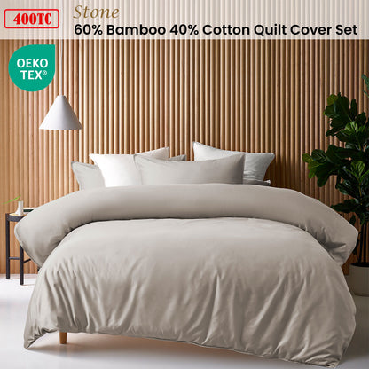 Accessorize 400TC Bamboo Cotton Quilt Cover Set | King | Stone