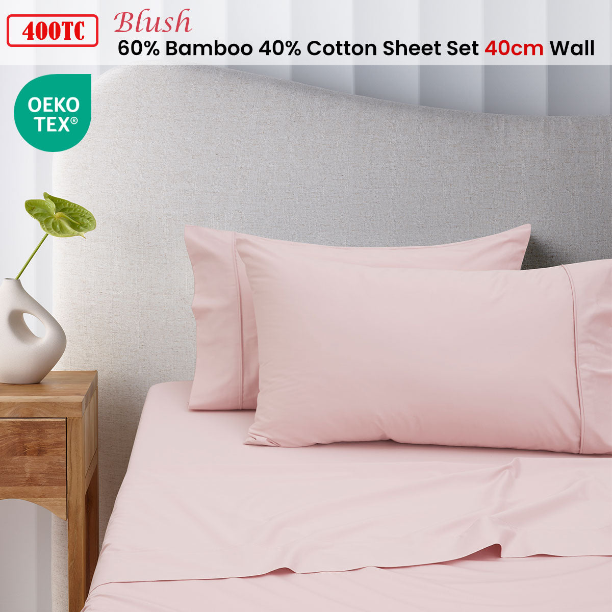Accessorize | Bamboo Cotton Sheet Set | 400TC | Double | Blush