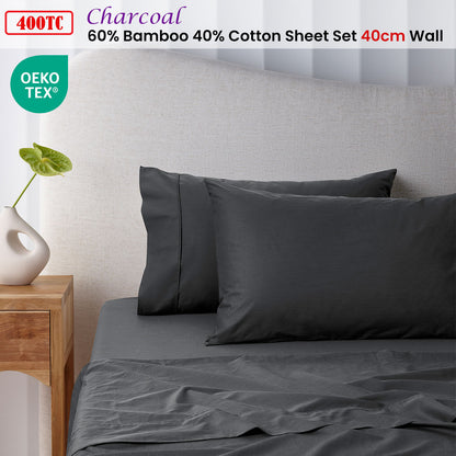 Accessorize 400TC Bamboo Cotton Sheet Set | Double | Charcoal