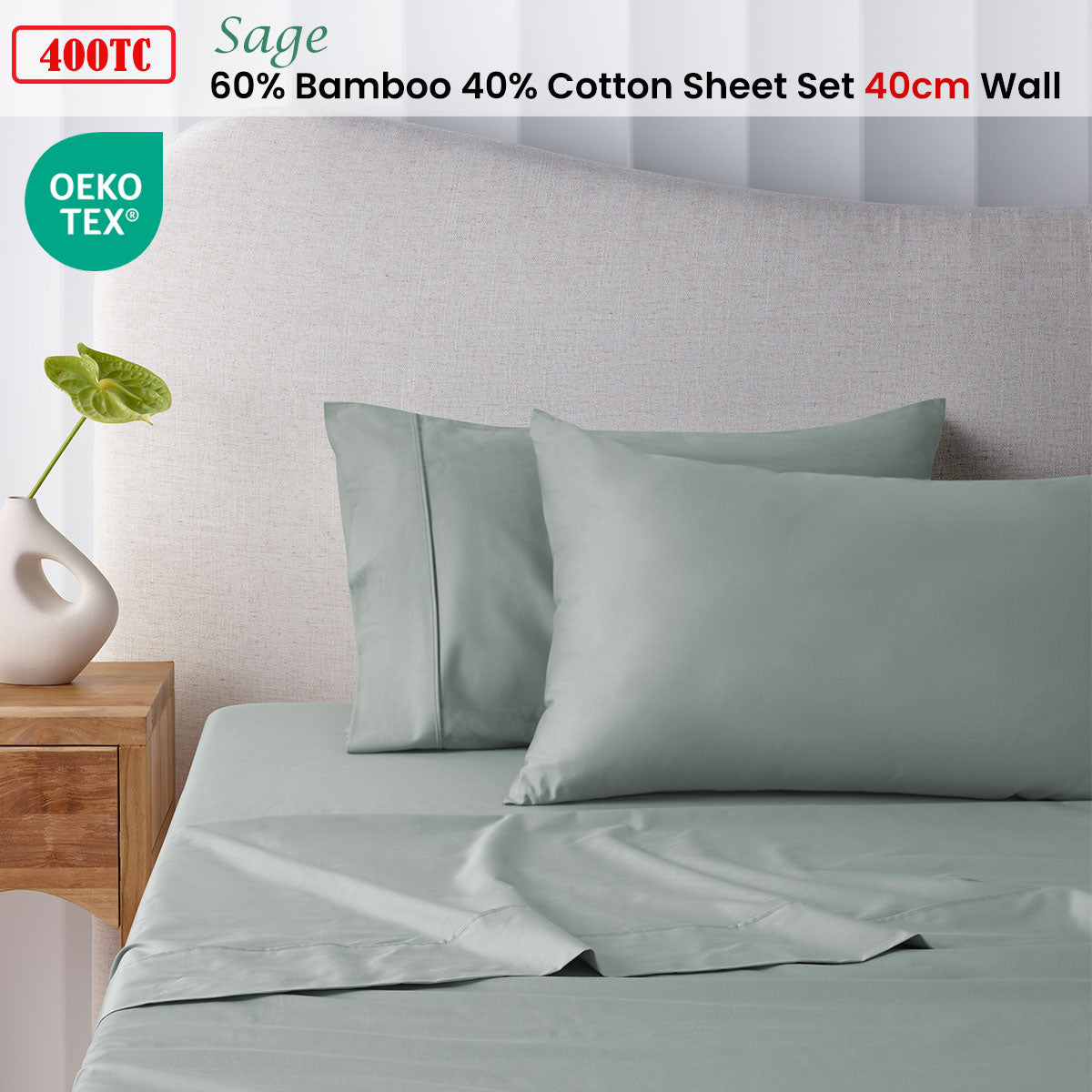 Accessorize 400TC Bamboo Cotton Sheet Set | Double | Sage