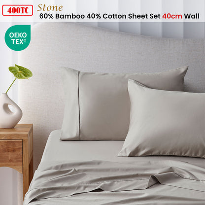 Accessorize 400TC Bamboo Cotton Sheet Set | Double | Stone