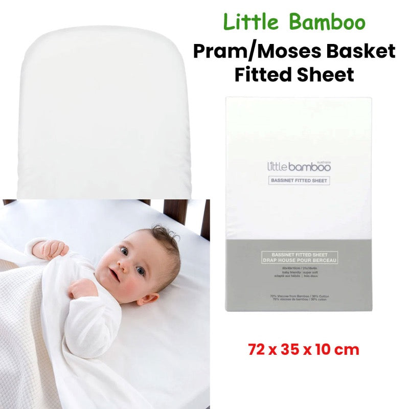 Bamboo Fitted Sheet for Bassinet, Pram or Moses Basket I 72x35x10 cm Dust MIte Allergy Solutions