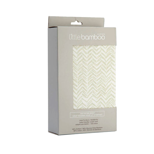 Little Bamboo Jersey Fitted Sheet Cot Size Herringbone Whisper - Dust Mite Allergy Solutions