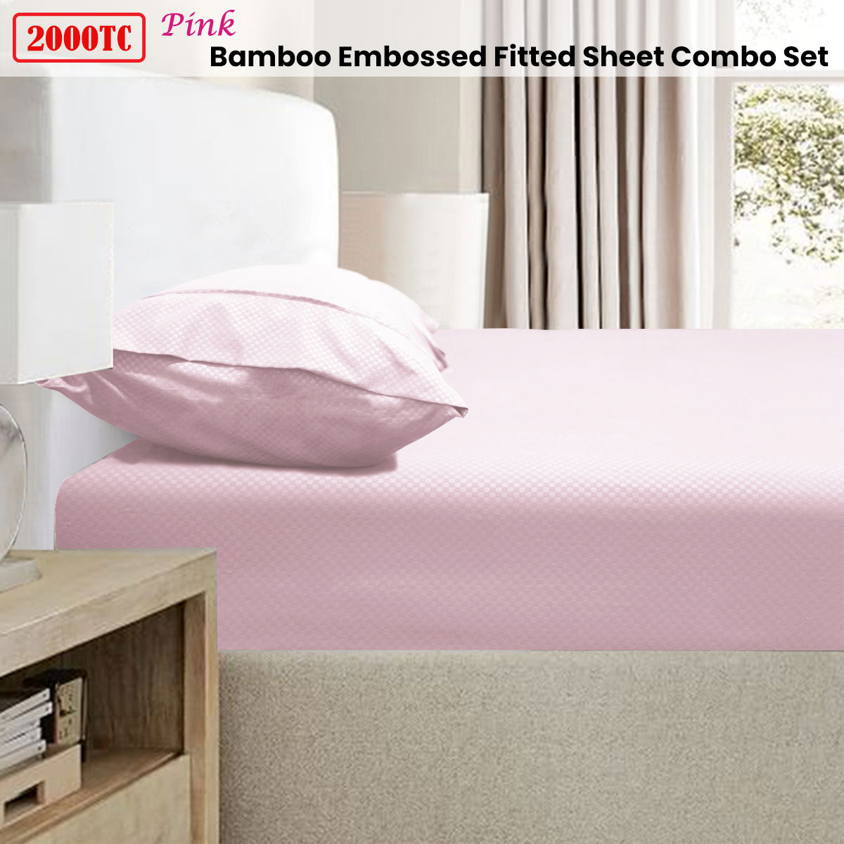 Ramesses | Bamboo Embossed Combo Set | 2000TC | King | Pink