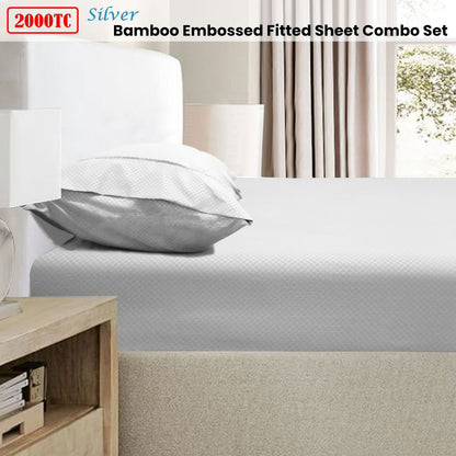 Ramesses 2000TC Bamboo Embossed Fitted Sheet Combo Set | King | Silver