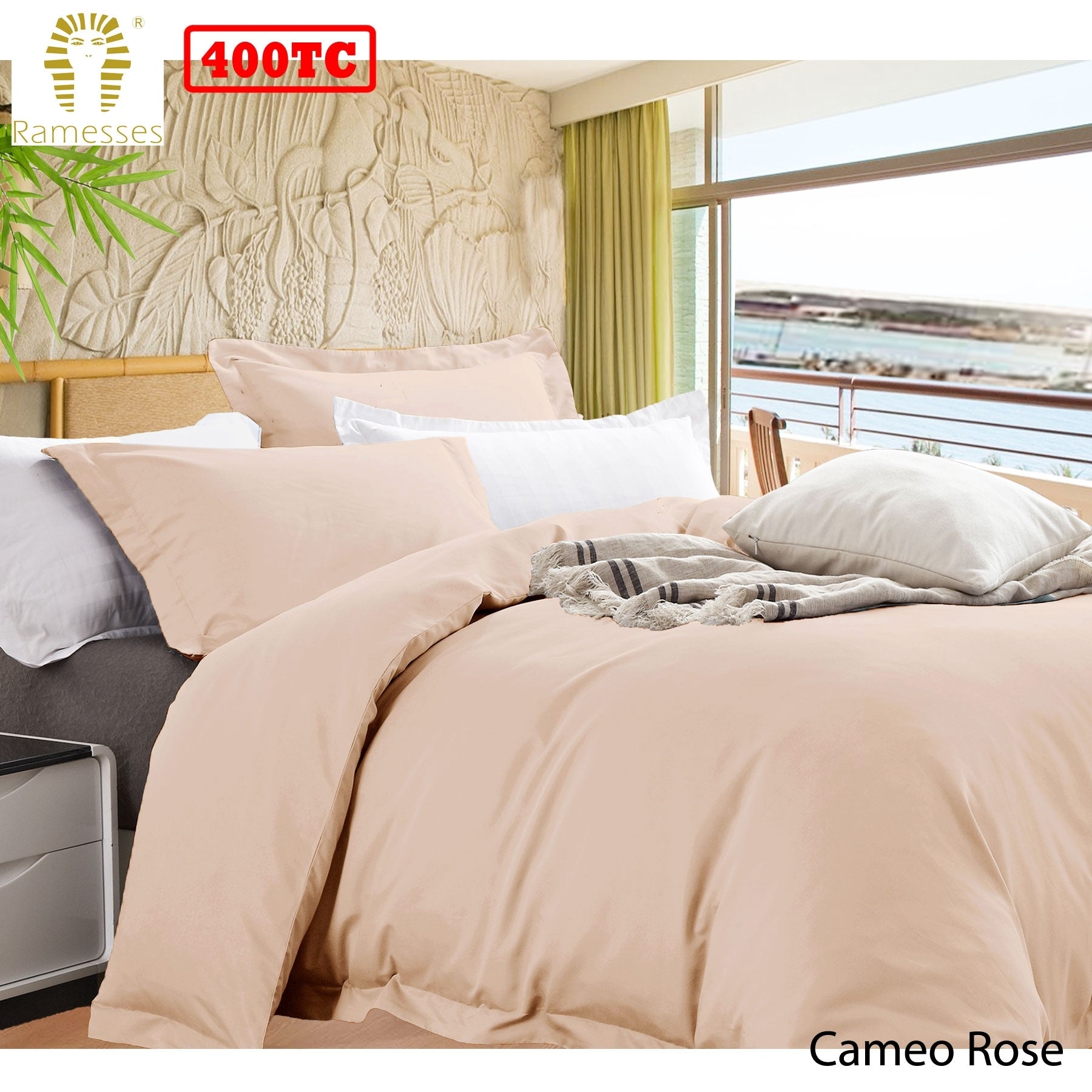 Ramesses 400TC Bamboo Cotton Quilt Cover Set | Queen | Cameo Rose