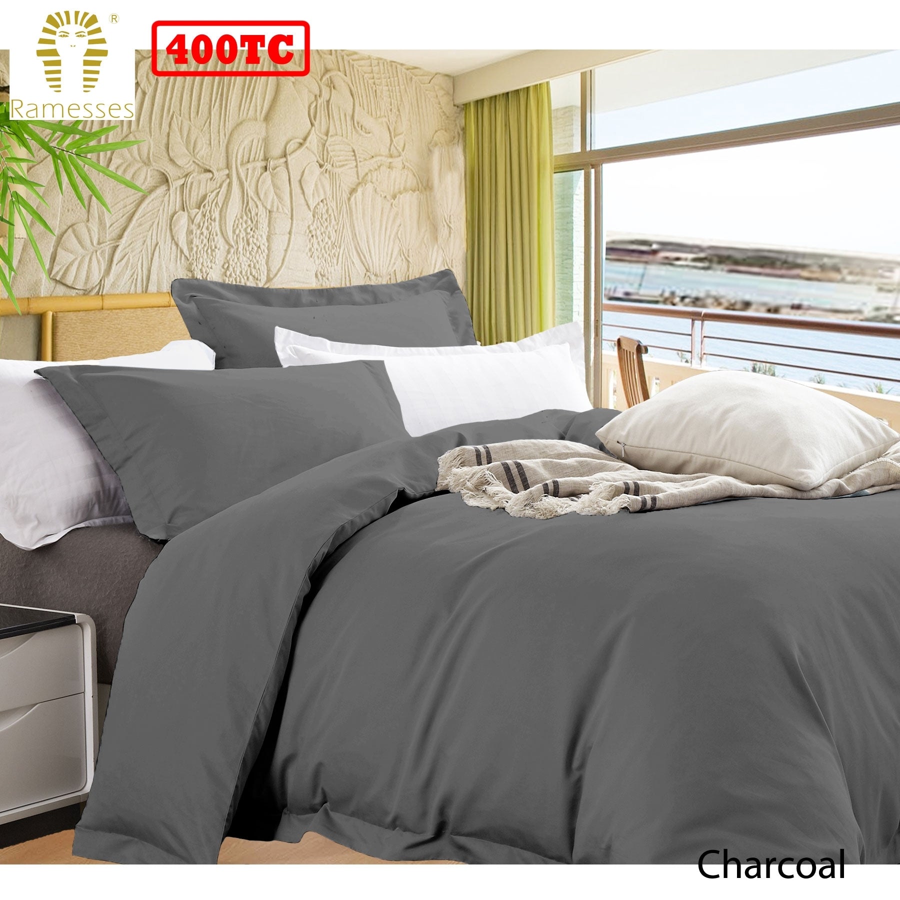 Ramesses 400TC Bamboo Cotton Quilt Cover Set | Queen | Charcoal