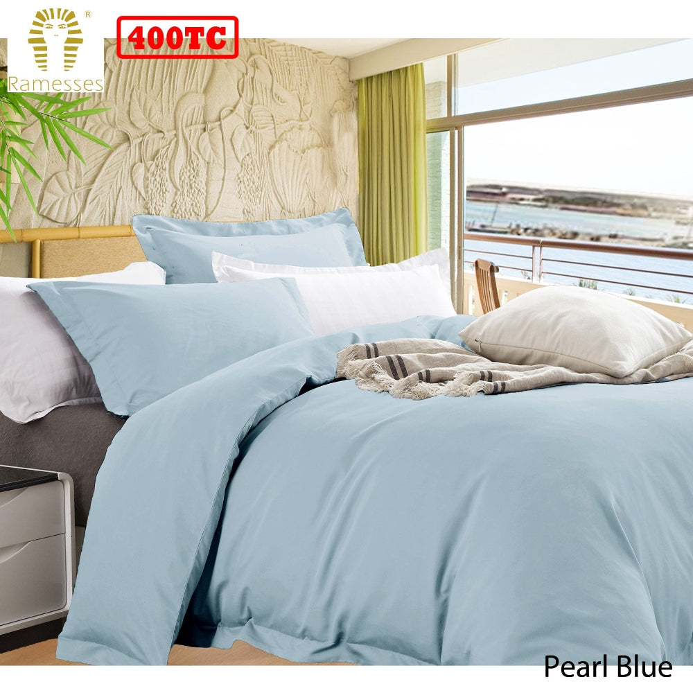 Ramesses 400TC Bamboo Cotton Quilt Cover Set | Queen | Pearl Blue